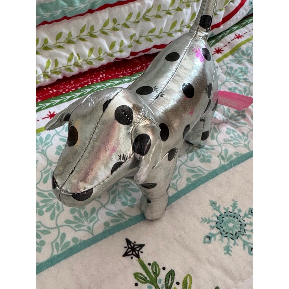 Victoria's Secret PINK Metallic Silver Polka Dot Dog Plush Toy